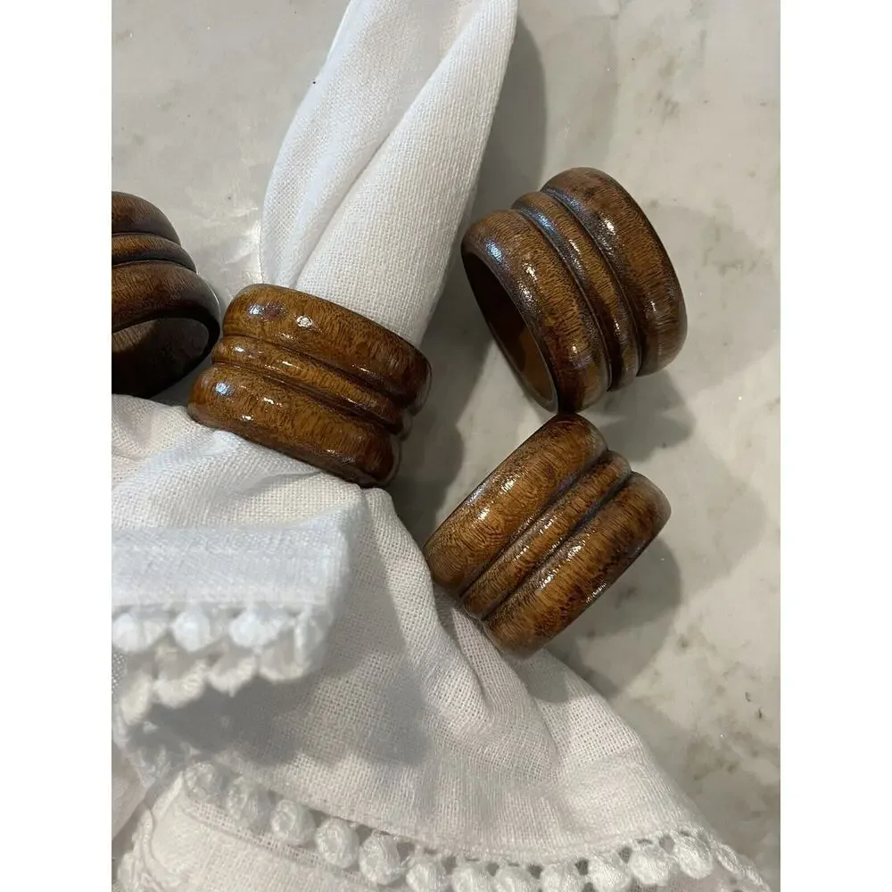 Carved Solid wood Napkin ring‎ holders set of 4 boho wedding formal dinner party